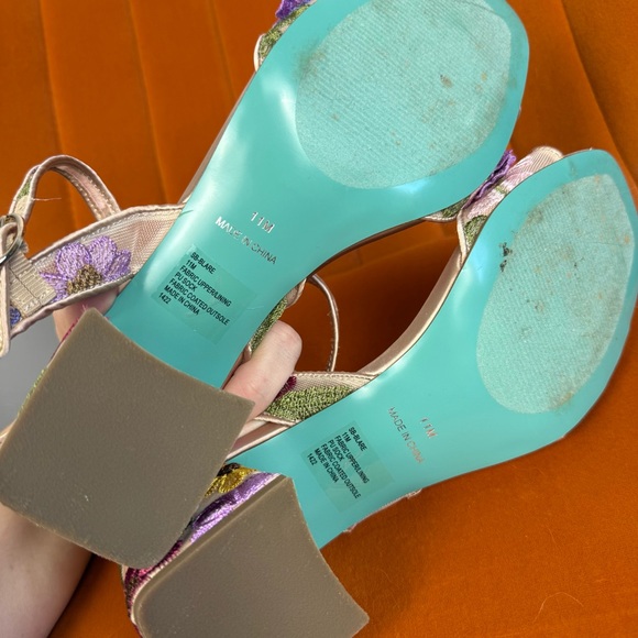 Betsey Johnson Pink Satin Floral Block Heel Sandals - Picture 5 of 6